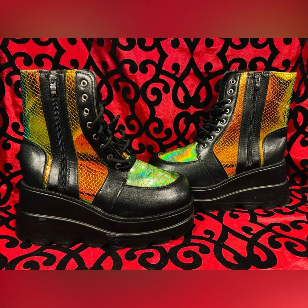 Women’s Platform Chunky Sole Iridescent Boots
